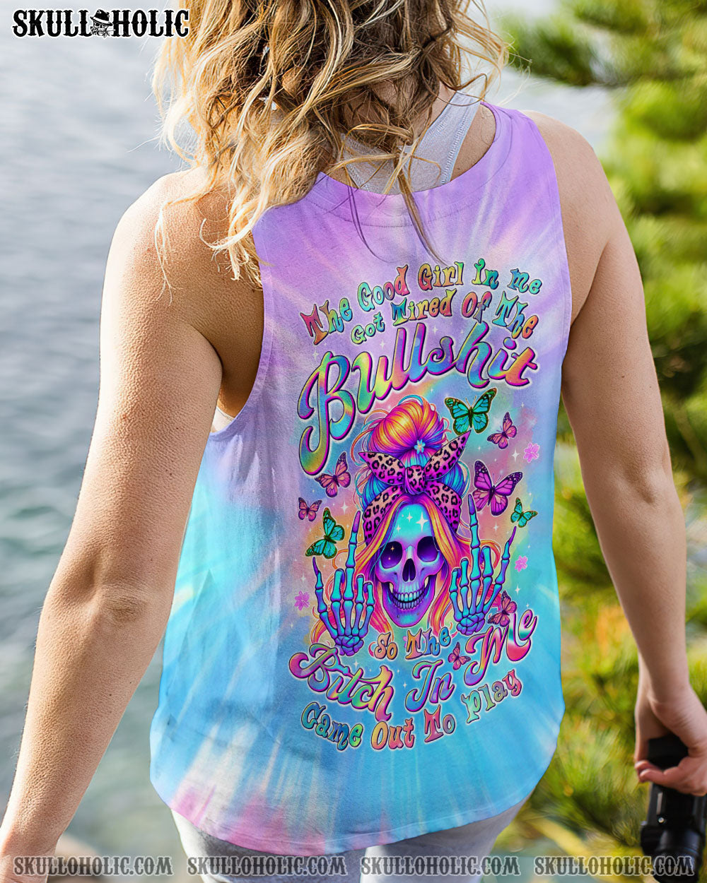 BLISSCORNERS THE GOOD GIRL IN ME SKULL MESSY BUN  ALL OVER PRINT