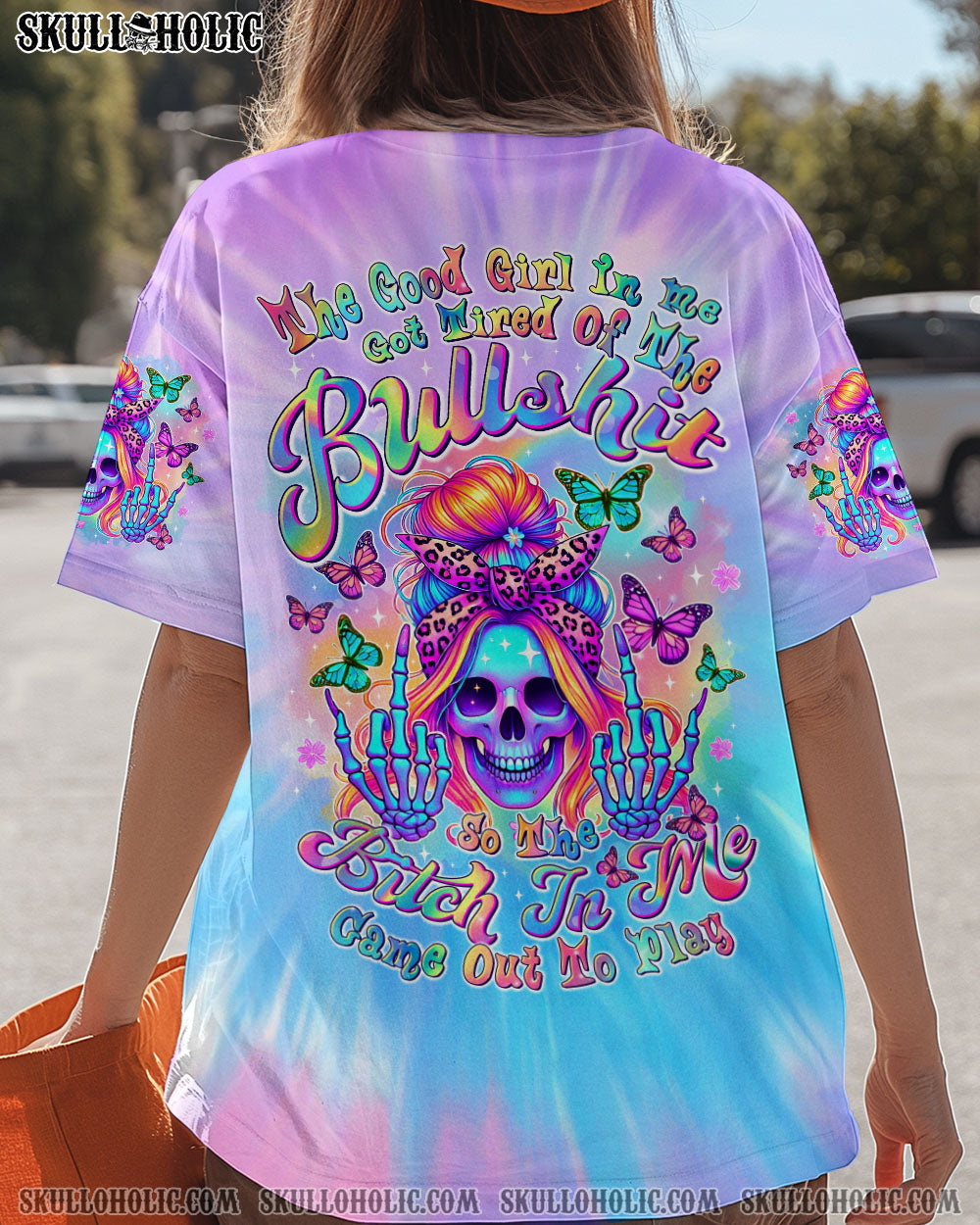 BLISSCORNERS THE GOOD GIRL IN ME SKULL MESSY BUN  ALL OVER PRINT