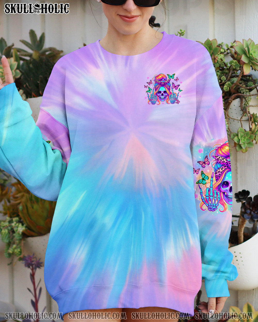 BLISSCORNERS THE GOOD GIRL IN ME SKULL MESSY BUN  ALL OVER PRINT