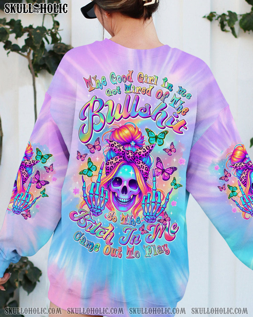 BLISSCORNERS THE GOOD GIRL IN ME SKULL MESSY BUN  ALL OVER PRINT