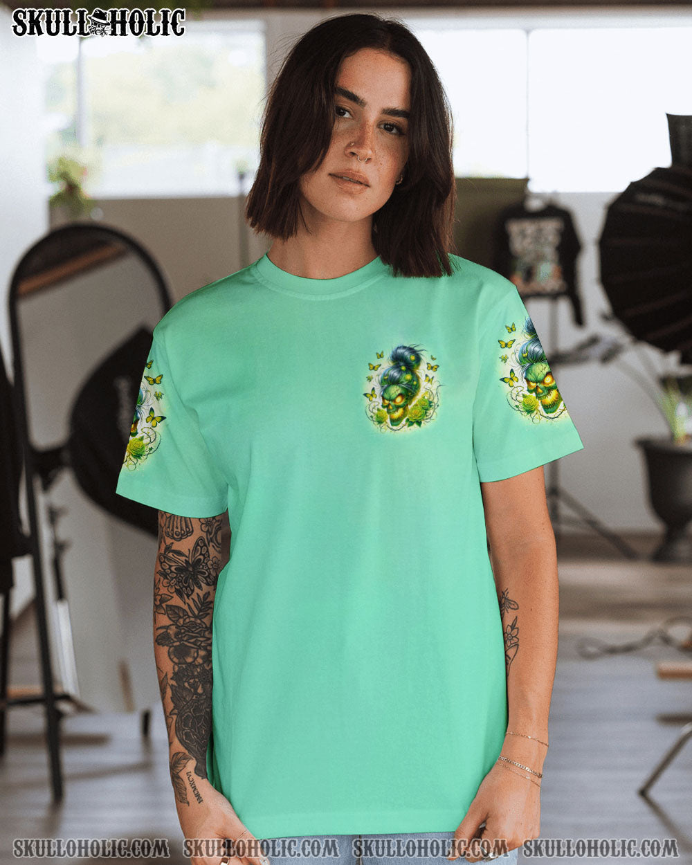 BLISSCORNERS I'M NOT ALWAYS A B SKULL MESSY BUN ROSE ALL OVER PRINT