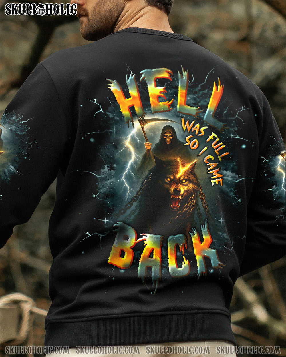 BLISSCORNERS HELL WAS FULL SO I CAME BACK WOLF REAPER SKULL ALL OVER PRINT