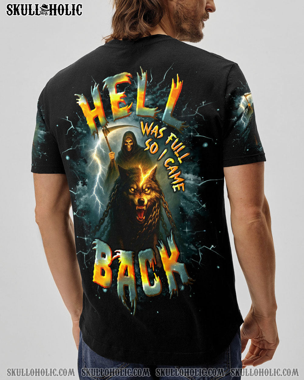 BLISSCORNERS HELL WAS FULL SO I CAME BACK WOLF REAPER SKULL ALL OVER PRINT
