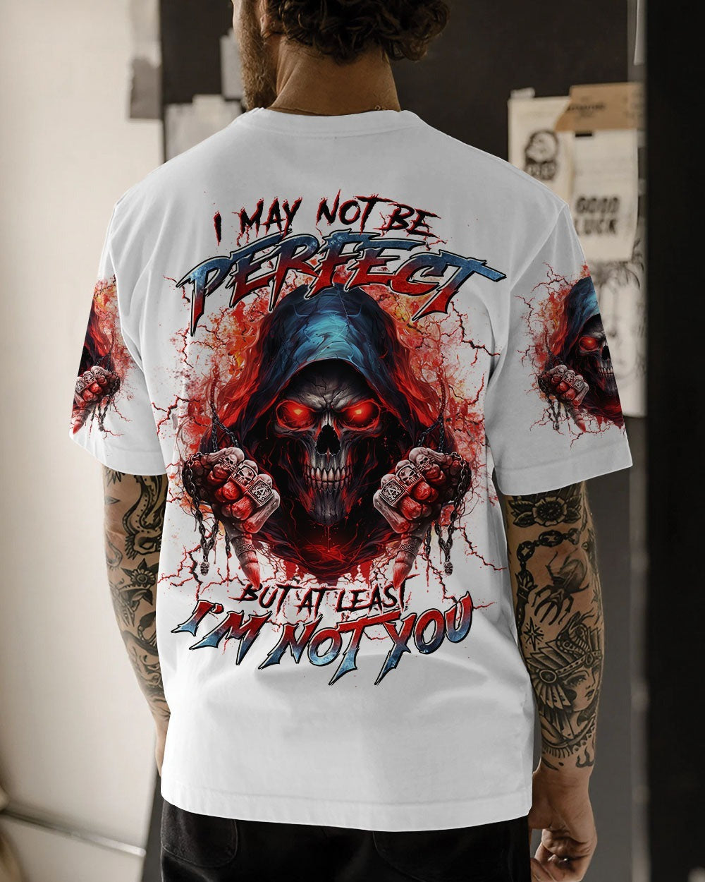 BLISSCORNERS I MAY NOT BE PERFECT SKULL REAPER ALL OVER PRINT