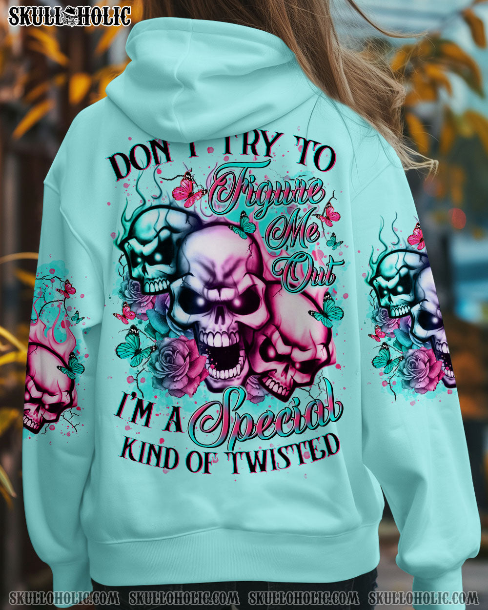 BLISSCORNERS DON'T TRY TO FIGURE ME OUT ROSE MADLY SKULL ALL OVER PRINT