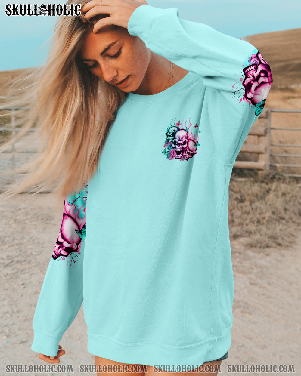 BLISSCORNERS DON'T TRY TO FIGURE ME OUT ROSE MADLY SKULL ALL OVER PRINT