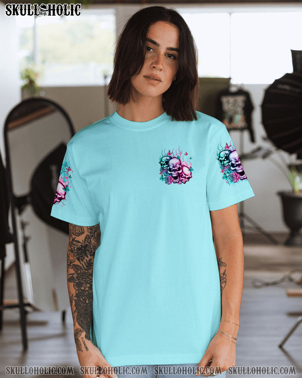 BLISSCORNERS DON'T TRY TO FIGURE ME OUT ROSE MADLY SKULL ALL OVER PRINT