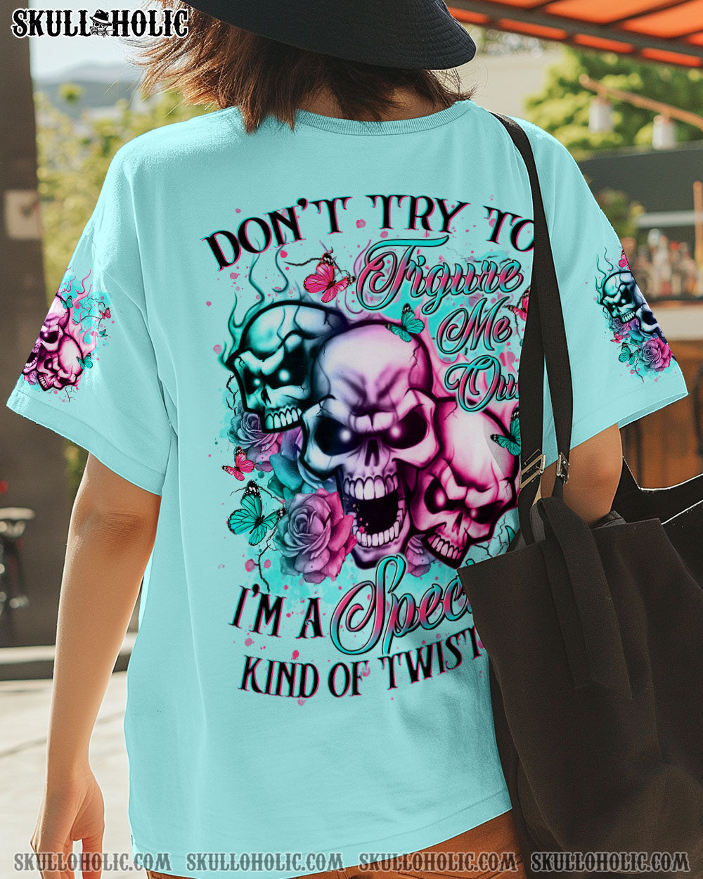 BLISSCORNERS DON'T TRY TO FIGURE ME OUT ROSE MADLY SKULL ALL OVER PRINT