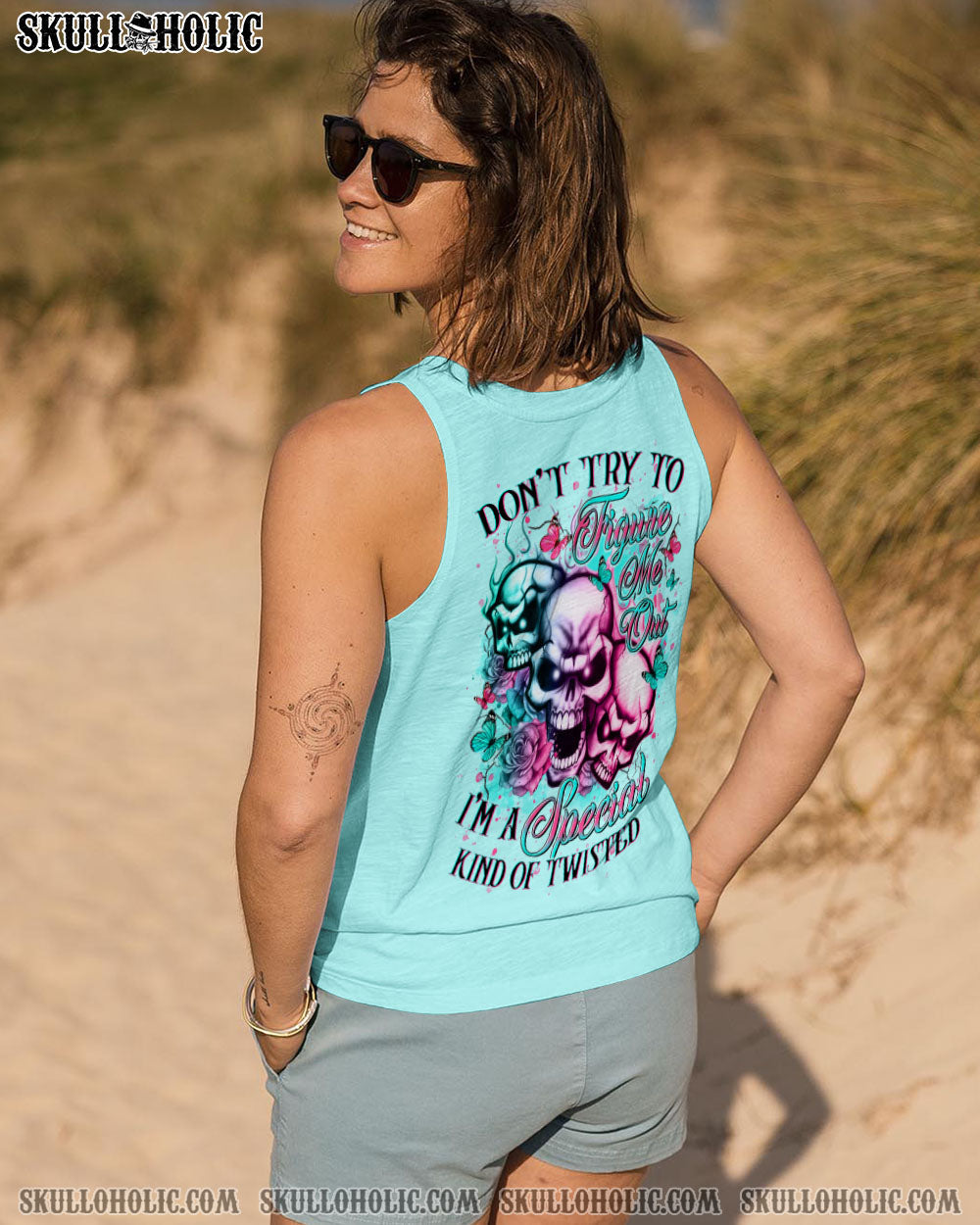 BLISSCORNERS DON'T TRY TO FIGURE ME OUT ROSE MADLY SKULL ALL OVER PRINT