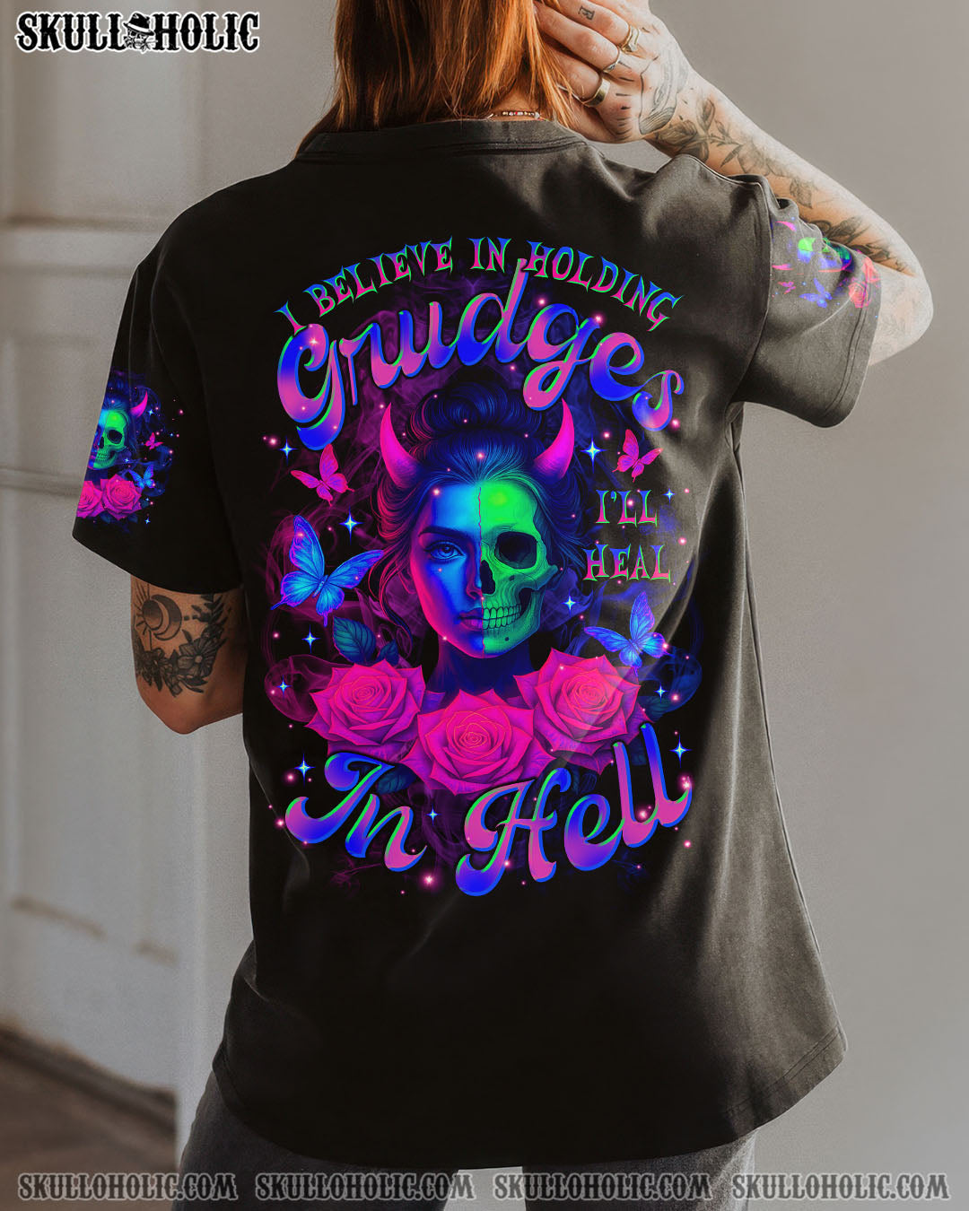 BLISSCORNERS I'LL HEAL IN HELL SKULL LADY ALL OVER PRINT