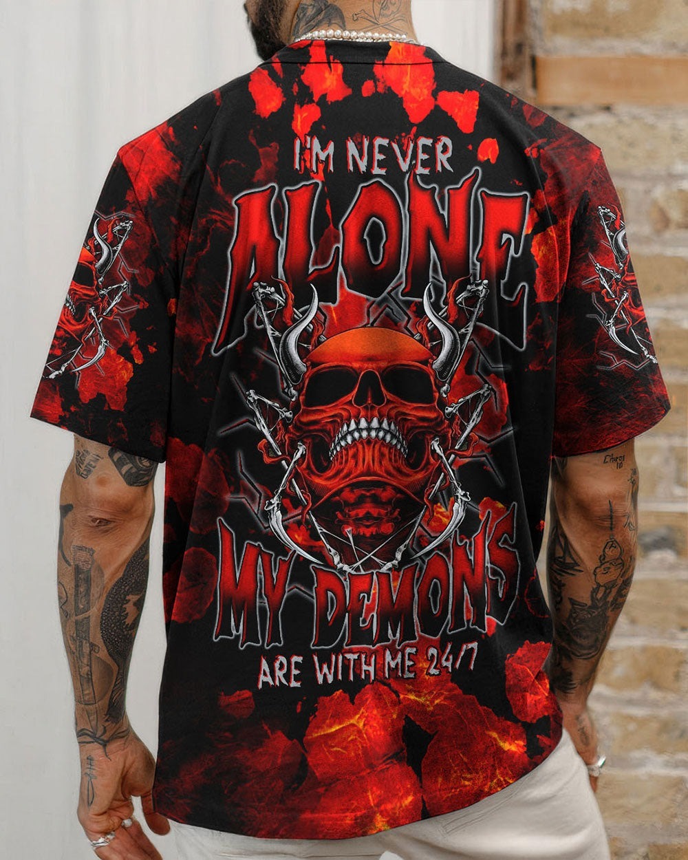 BLISSCORNERS I'M NEVER ALONE SKULL DEMON TIE DYE ALL OVER PRINT