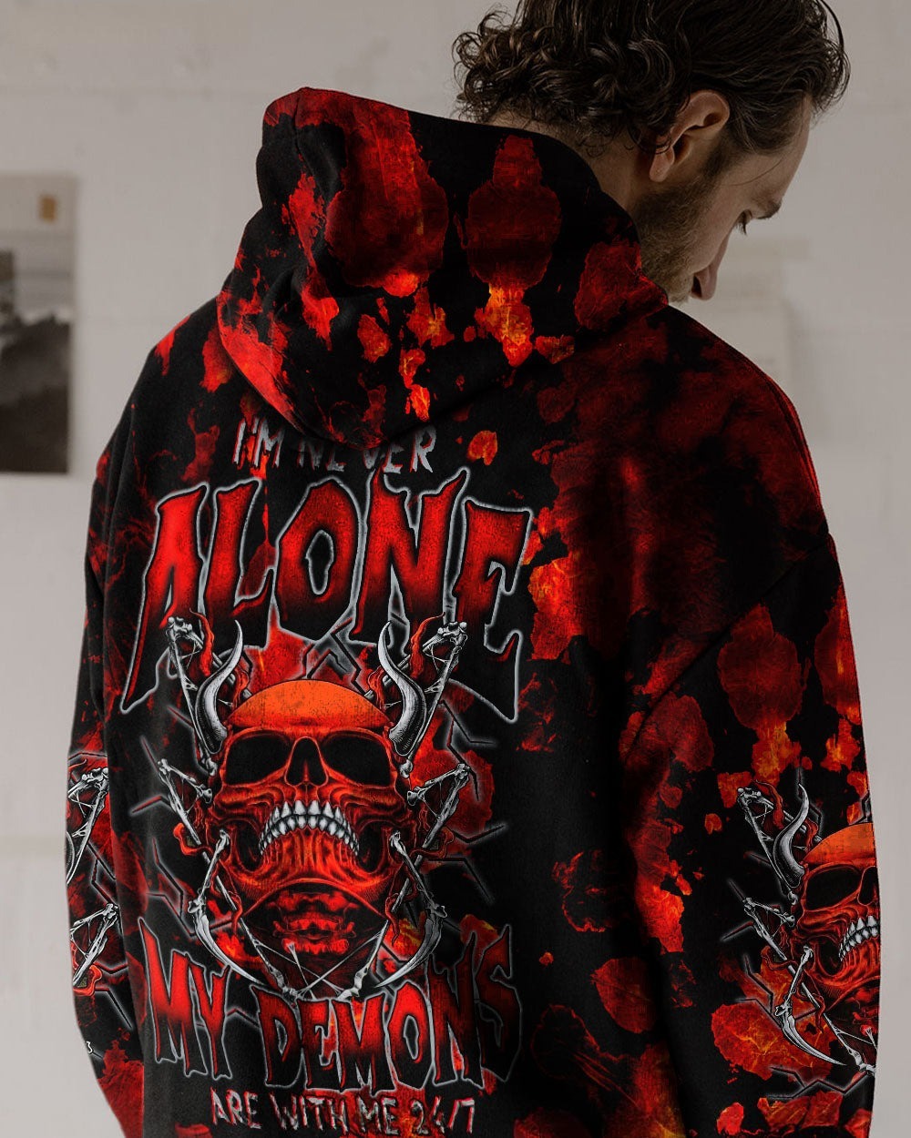 BLISSCORNERS I'M NEVER ALONE SKULL DEMON TIE DYE ALL OVER PRINT