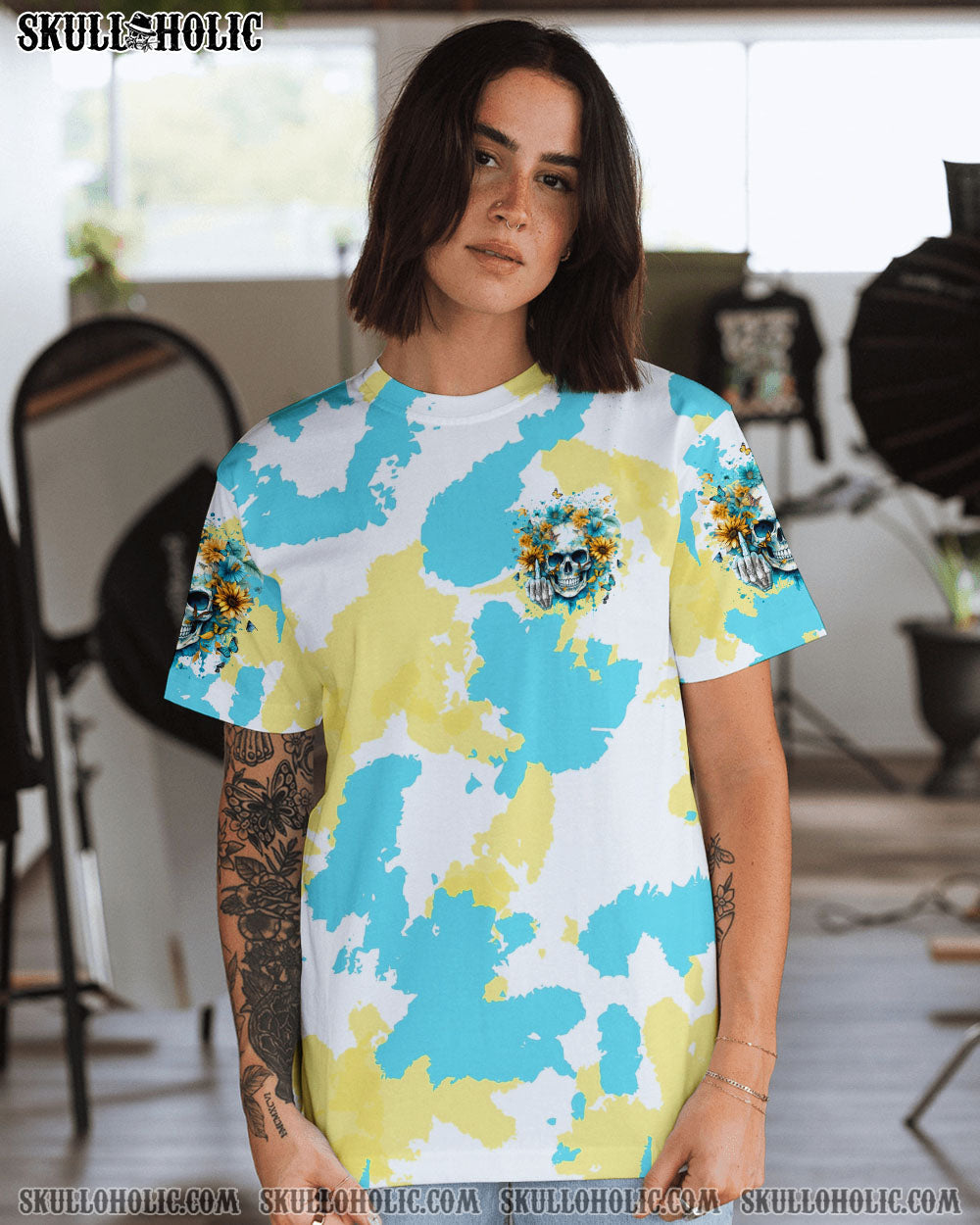 BLISSCORNERS THE GOOD GIRL IN ME SKULL FLOWER ALL OVER PRINT