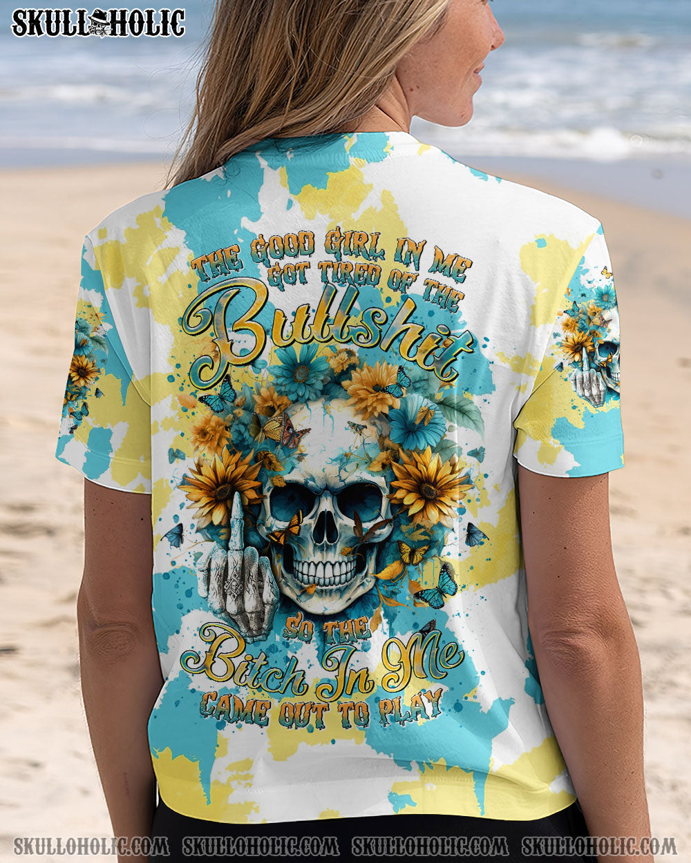 BLISSCORNERS THE GOOD GIRL IN ME SKULL FLOWER ALL OVER PRINT