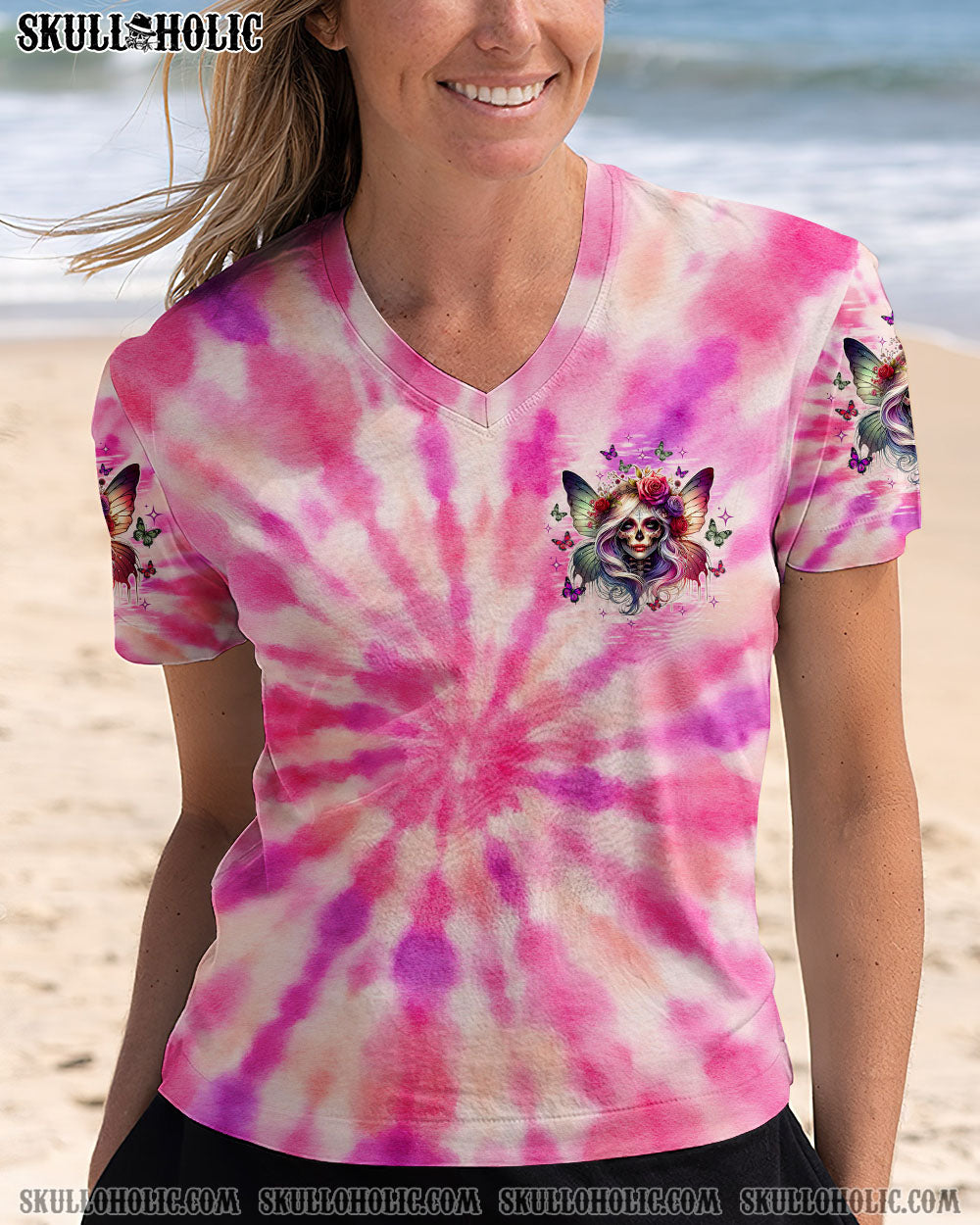 BLISSCORNERS KARMA FAIRY GOTH SKULL LADY TIE DYE ALL OVER PRINT