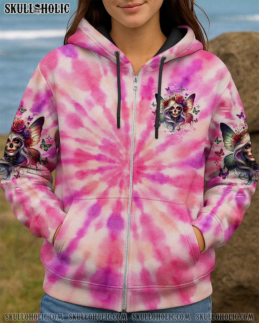 BLISSCORNERS KARMA FAIRY GOTH SKULL LADY TIE DYE ALL OVER PRINT