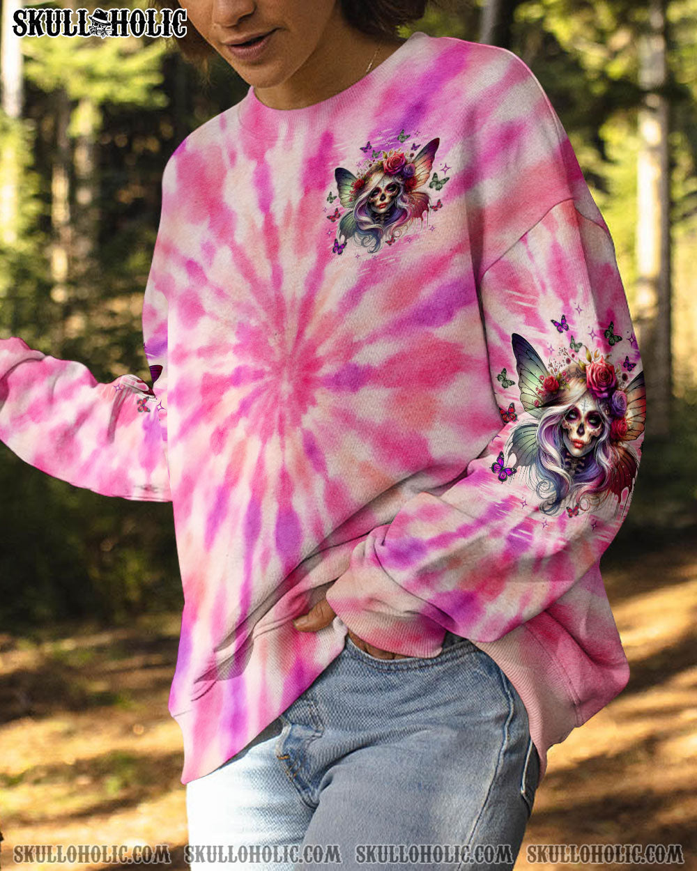 BLISSCORNERS KARMA FAIRY GOTH SKULL LADY TIE DYE ALL OVER PRINT