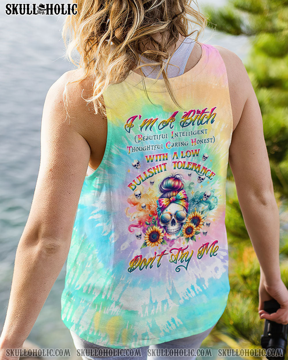 BLISSCORNERS SHE IS SUNSHINE SKULL MESSY BUN ALL OVER PRINT
