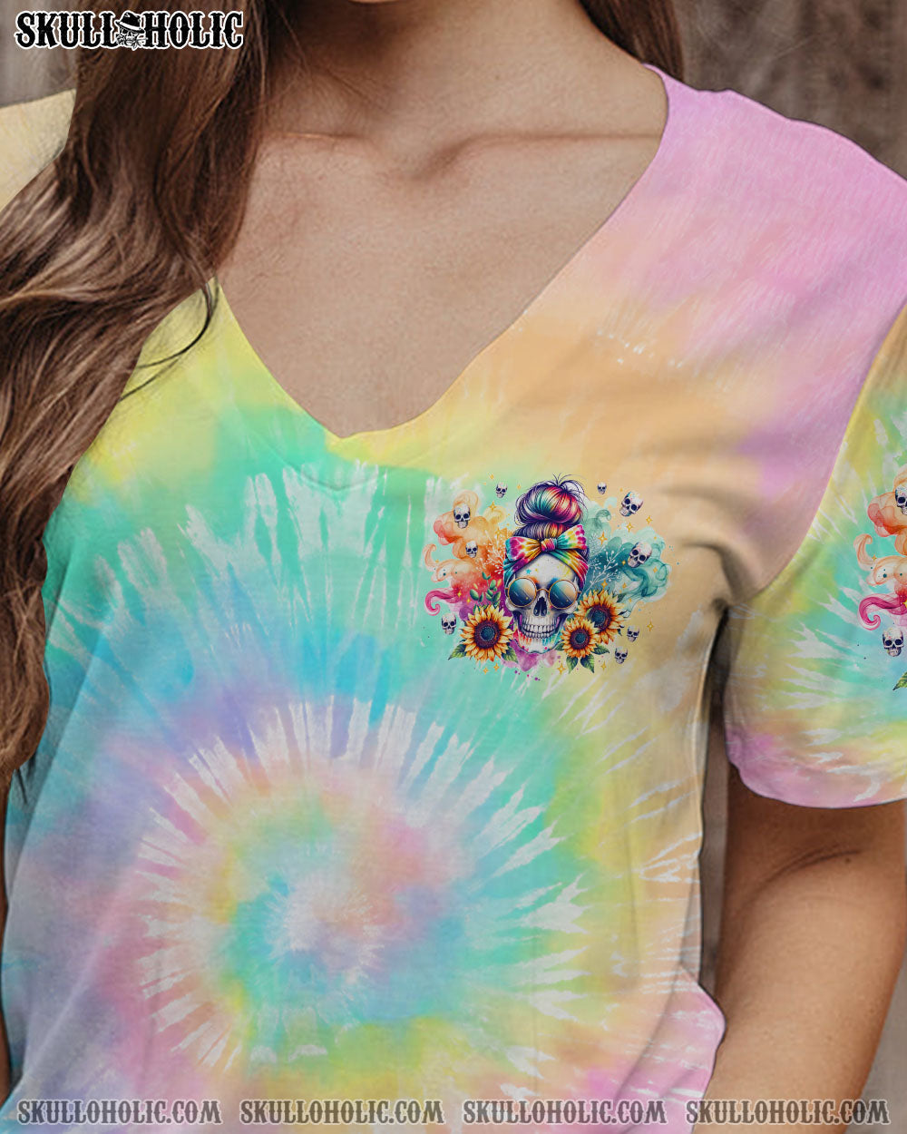 BLISSCORNERS SHE IS SUNSHINE SKULL MESSY BUN ALL OVER PRINT