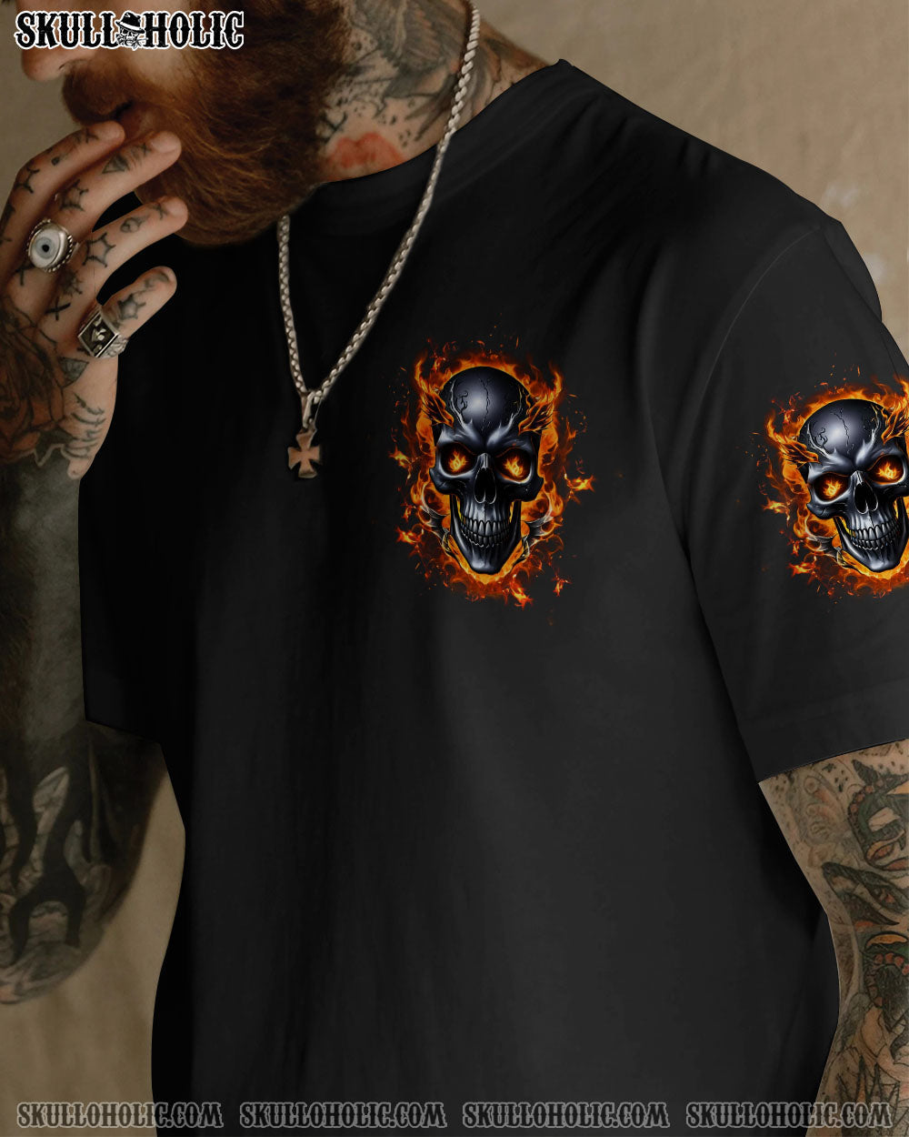 BLISSCORNERS YOUR DEMONS HIDE UNDER YOUR BED FIRE SKULL ALL OVER PRINT