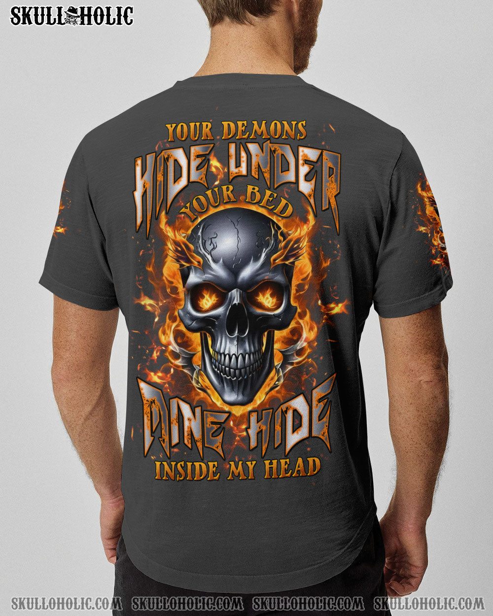 BLISSCORNERS YOUR DEMONS HIDE UNDER YOUR BED FIRE SKULL ALL OVER PRINT