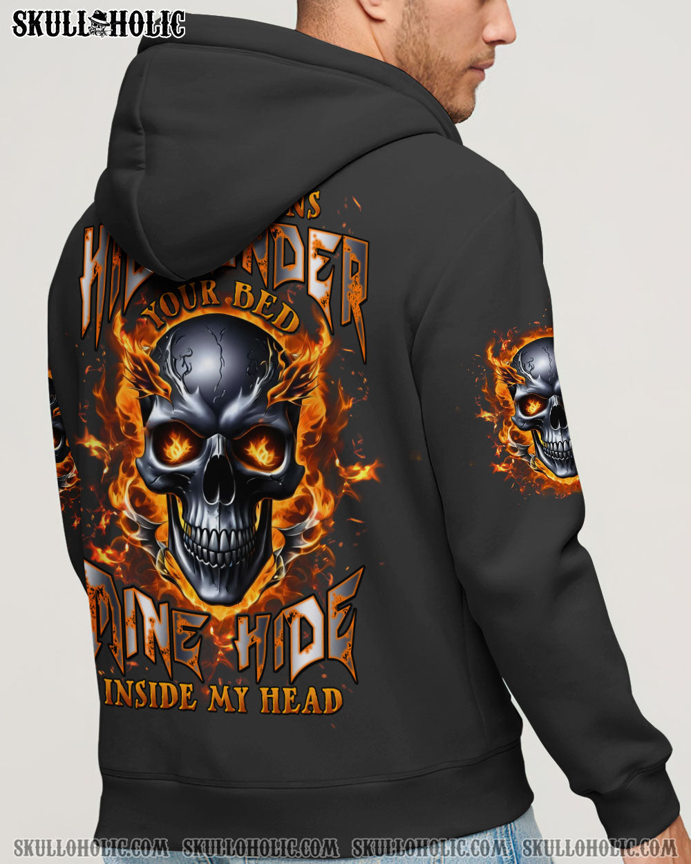 BLISSCORNERS YOUR DEMONS HIDE UNDER YOUR BED FIRE SKULL ALL OVER PRINT