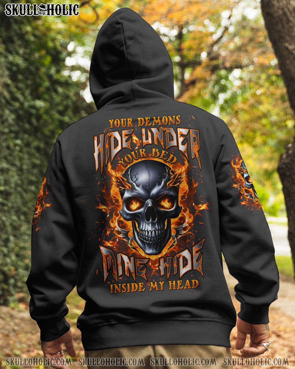 BLISSCORNERS YOUR DEMONS HIDE UNDER YOUR BED FIRE SKULL ALL OVER PRINT