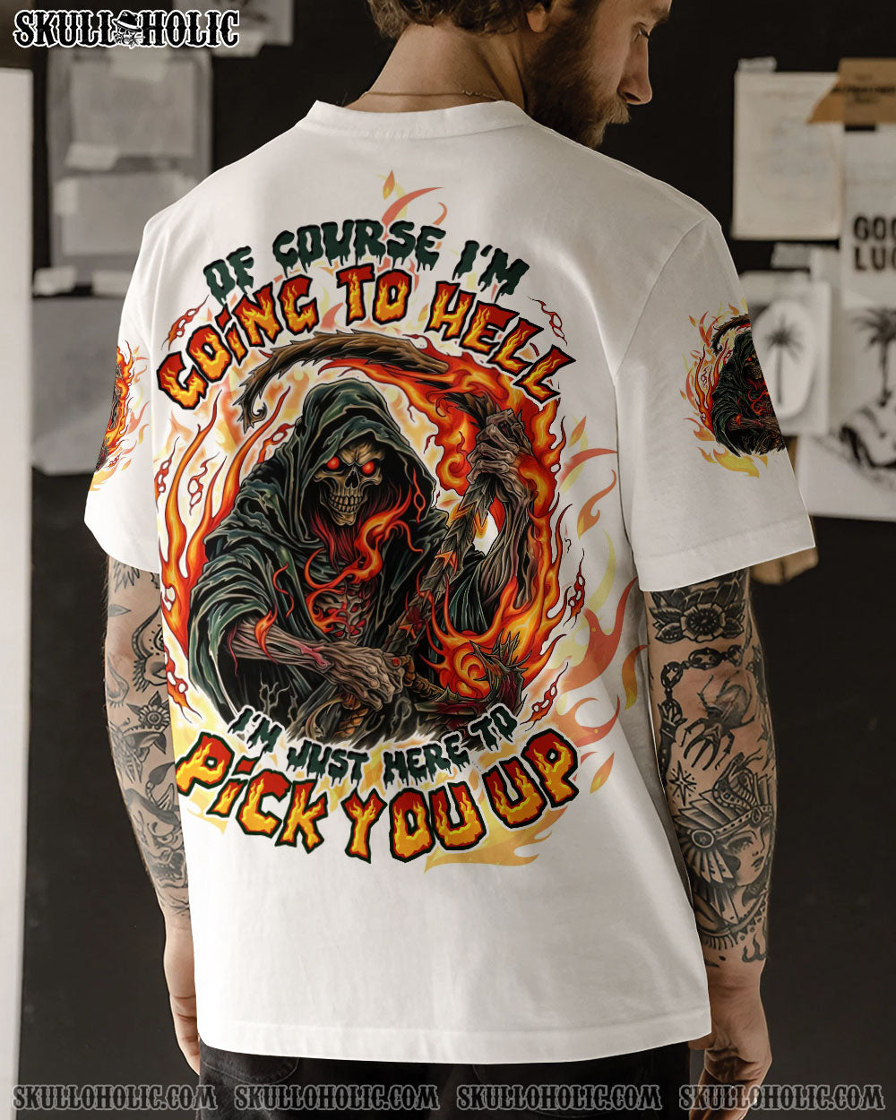 BLISSCORNERS OF COURSE I'M GOING TO HELL SKULL REAPER ALL OVER PRINT