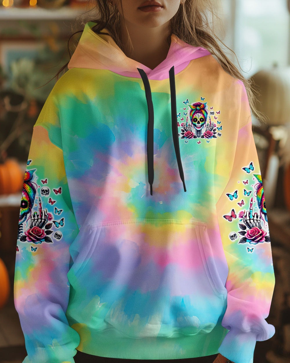 BLISSCORNERS HOW HEARTLESS I CAN BE TATTOO SKULL MESSY BUN ALL OVER PRINT