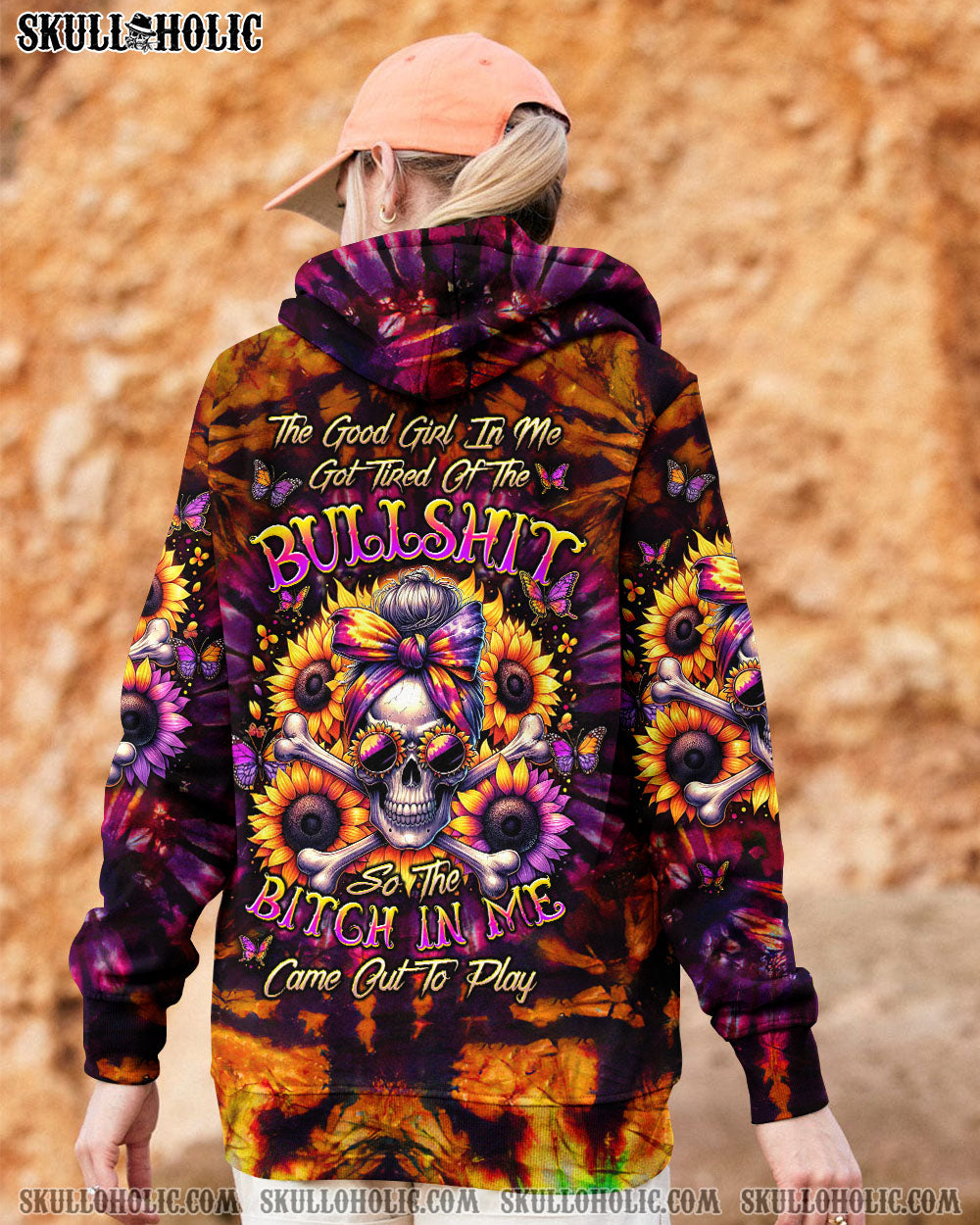 BLISSCORNERS THE GOOD GIRL IN ME MESSY BUN SKULL ALL OVER PRINT