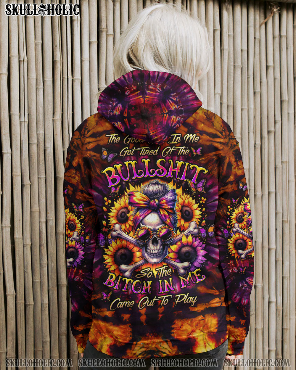 BLISSCORNERS THE GOOD GIRL IN ME MESSY BUN SKULL ALL OVER PRINT