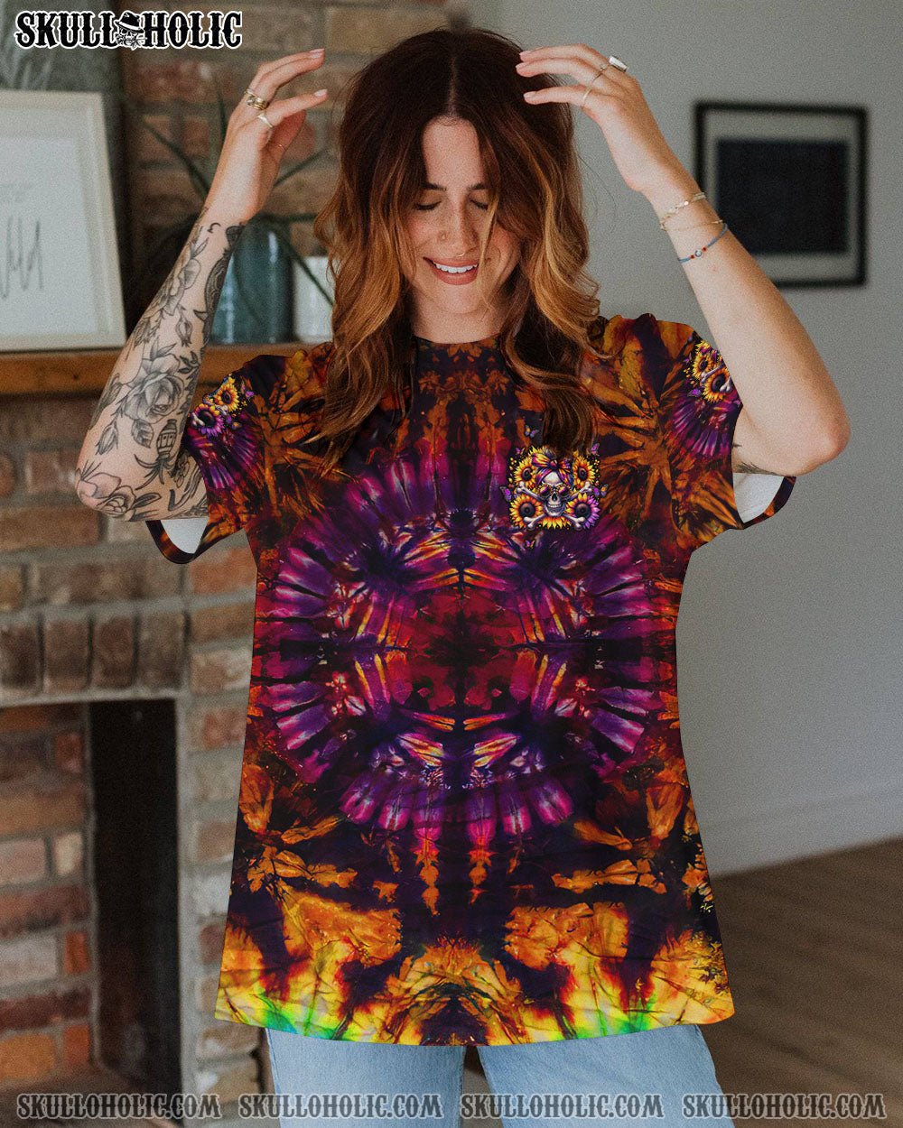 BLISSCORNERS THE GOOD GIRL IN ME MESSY BUN SKULL ALL OVER PRINT