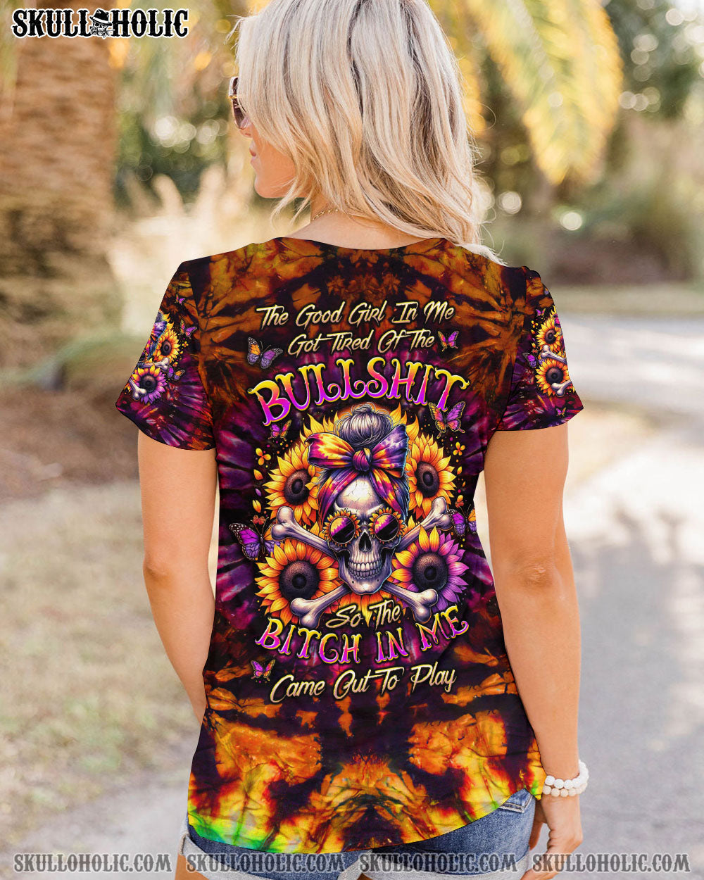BLISSCORNERS THE GOOD GIRL IN ME MESSY BUN SKULL ALL OVER PRINT