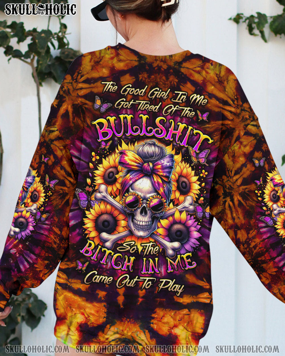 BLISSCORNERS THE GOOD GIRL IN ME MESSY BUN SKULL ALL OVER PRINT