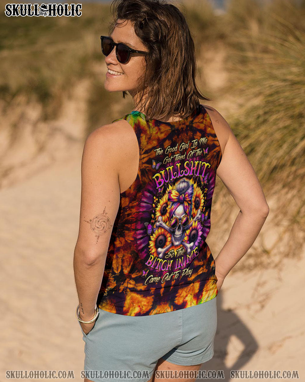 BLISSCORNERS THE GOOD GIRL IN ME MESSY BUN SKULL ALL OVER PRINT
