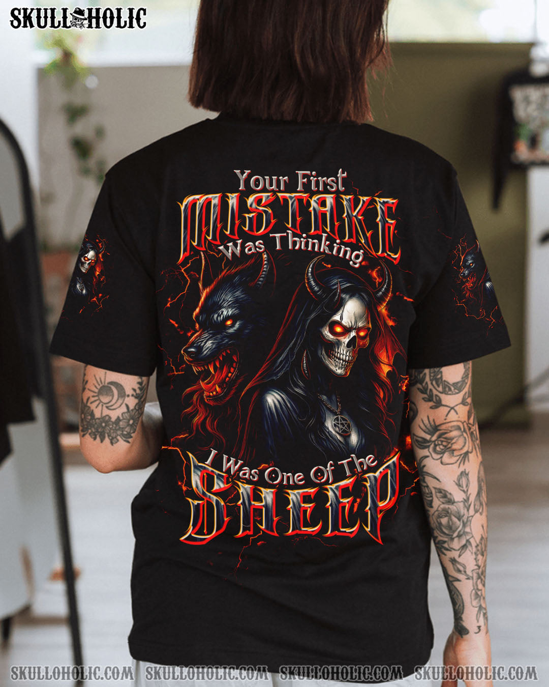 BLISSCORNERS YOUR FIRST MISTAKE WOLF SKULL LADY ALL OVER PRINT