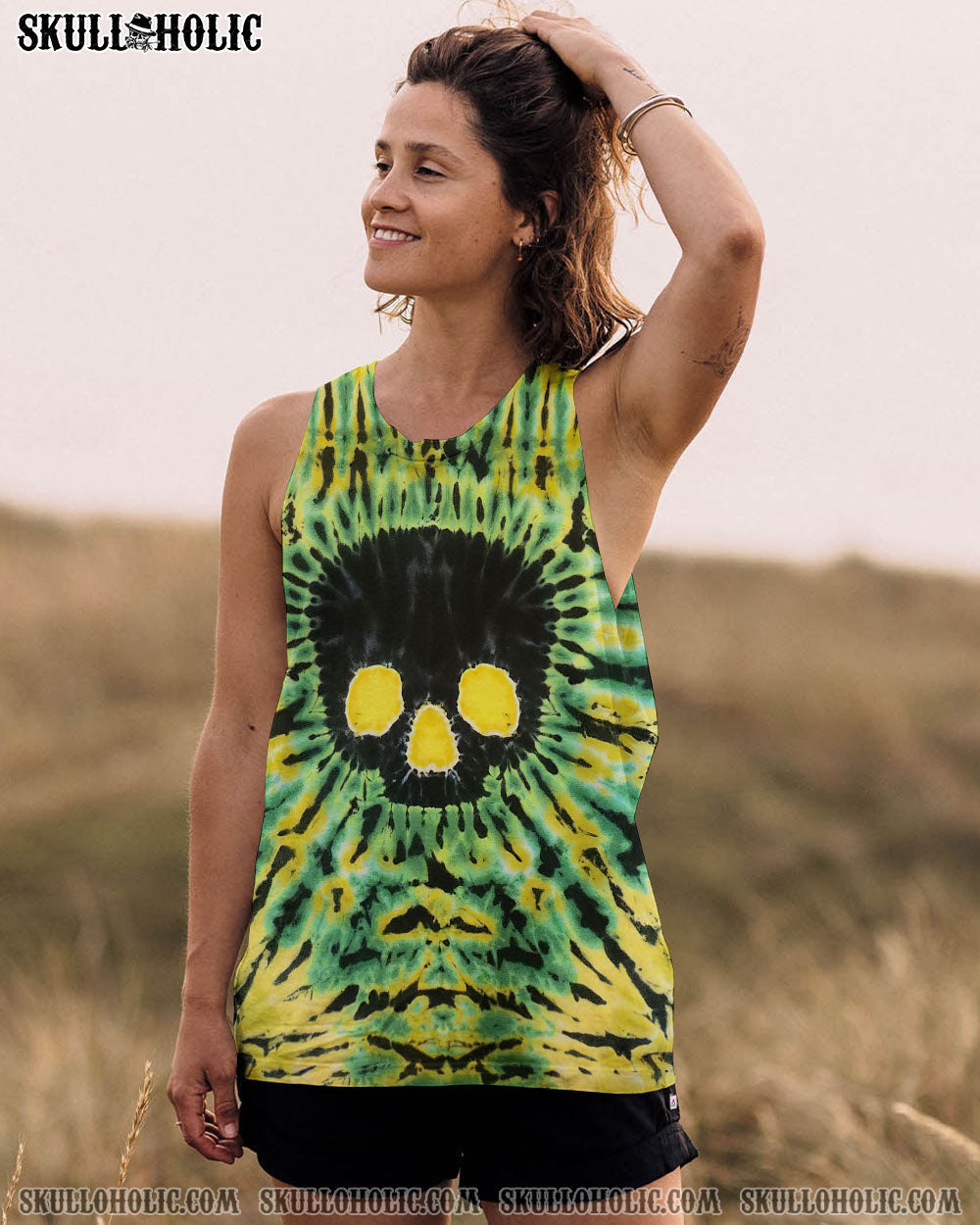 BLISSCORNERS BLACK SKULL TIE DYE HAND DYED ALL OVER PRINT