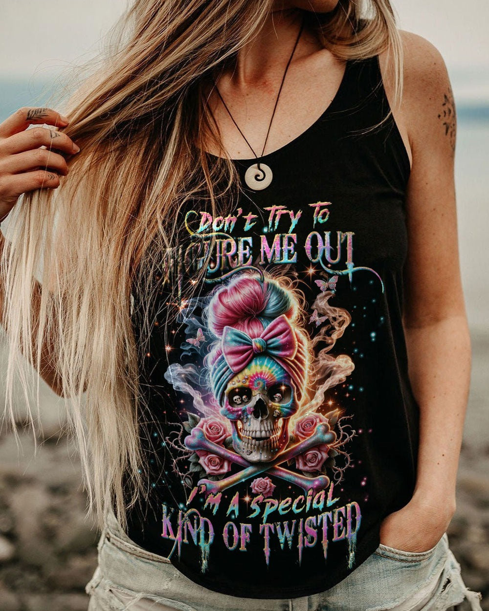 BLISSCORNERS SHE IS SUNSHINE MESSY BUN SKULL ALL OVER PRINT