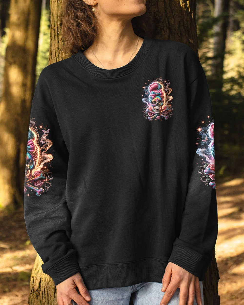 BLISSCORNERS SHE IS SUNSHINE MESSY BUN SKULL ALL OVER PRINT