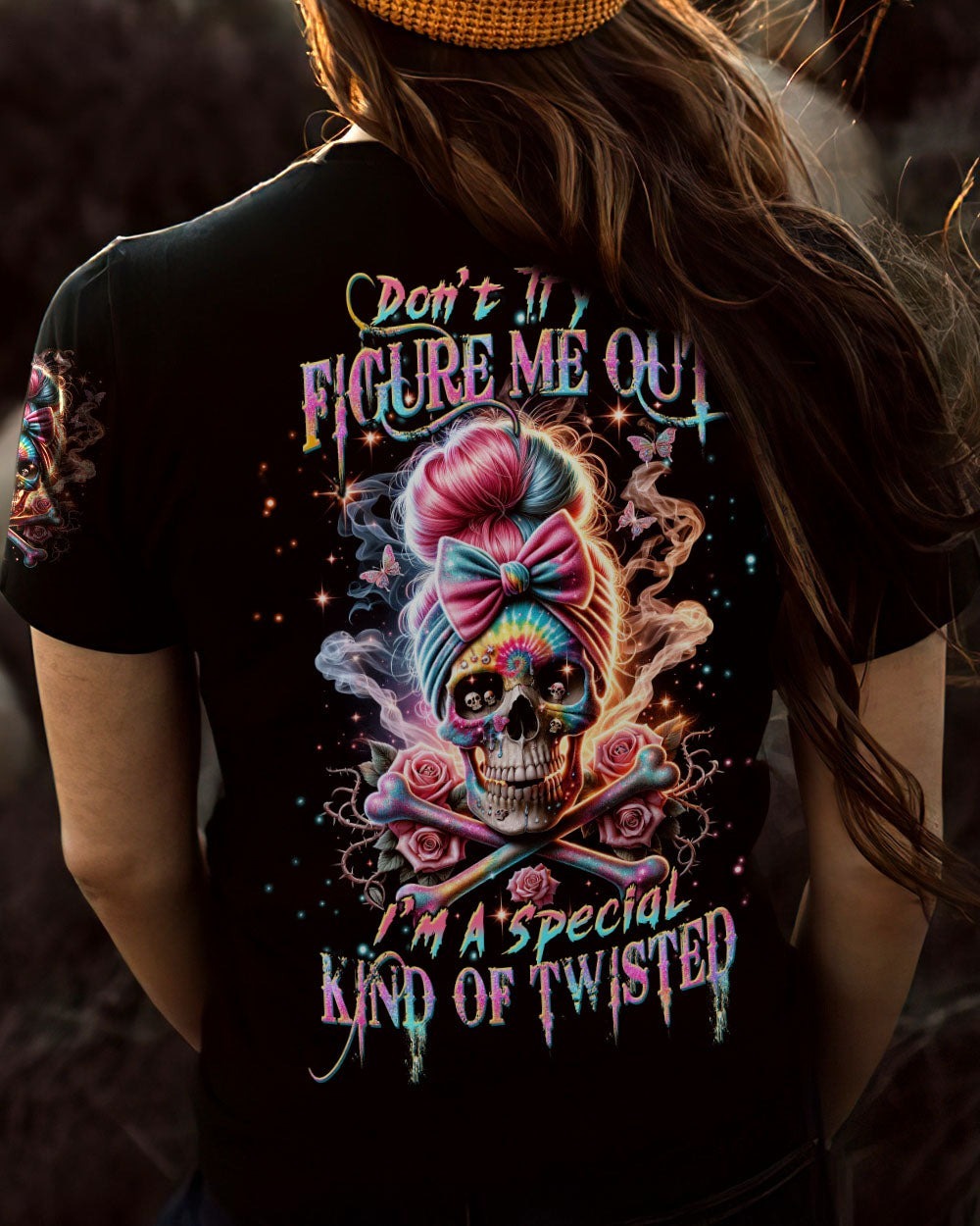 BLISSCORNERS SHE IS SUNSHINE MESSY BUN SKULL ALL OVER PRINT