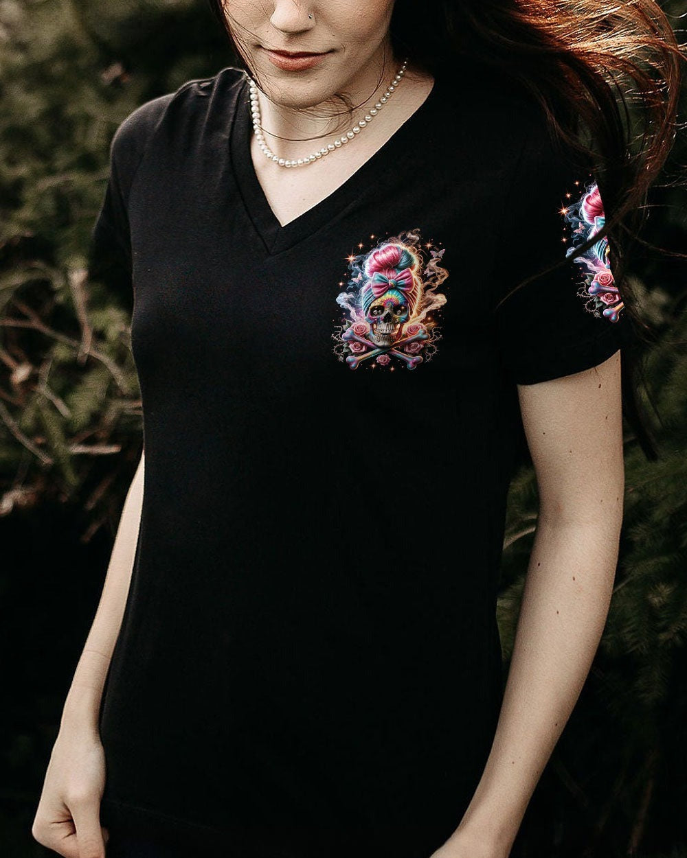 BLISSCORNERS SHE IS SUNSHINE MESSY BUN SKULL ALL OVER PRINT
