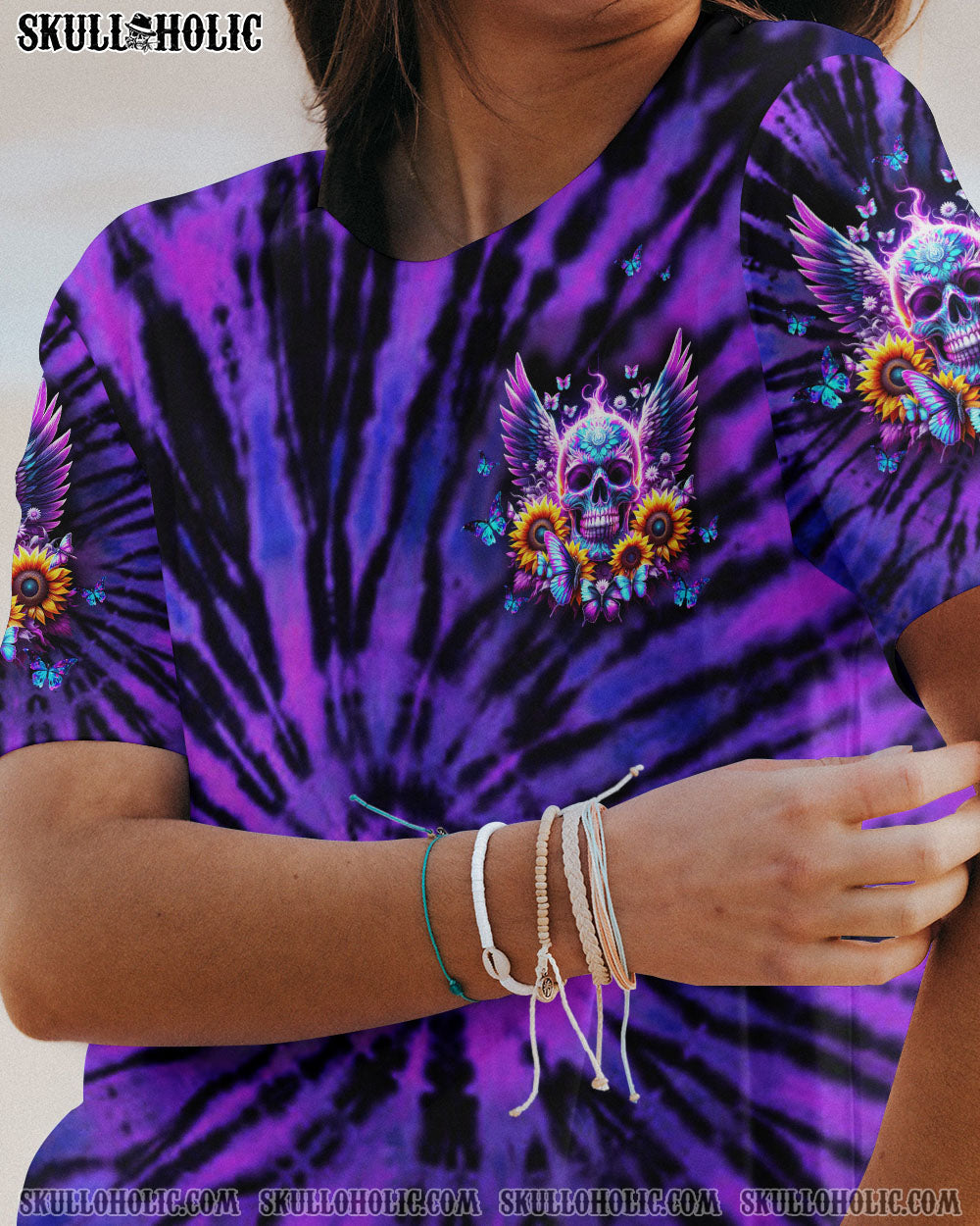 BLISSCORNERS SHE IS SUNSHINE SKULL WINGS SUNFLOWER ALL OVER PRINT