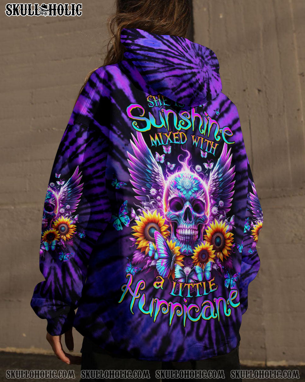 BLISSCORNERS SHE IS SUNSHINE SKULL WINGS SUNFLOWER ALL OVER PRINT