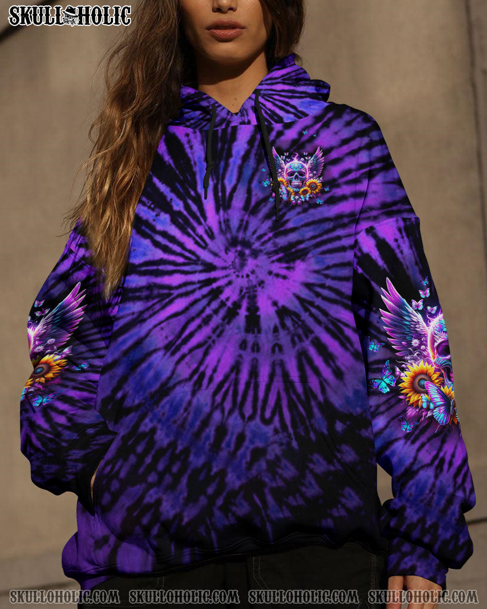 BLISSCORNERS SHE IS SUNSHINE SKULL WINGS SUNFLOWER ALL OVER PRINT