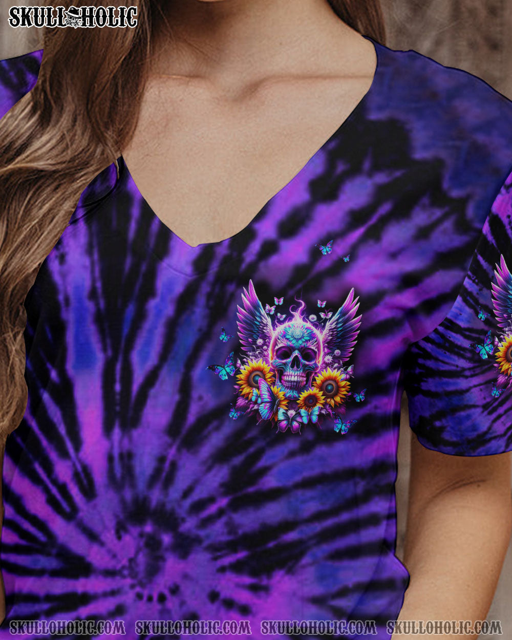 BLISSCORNERS SHE IS SUNSHINE SKULL WINGS SUNFLOWER ALL OVER PRINT