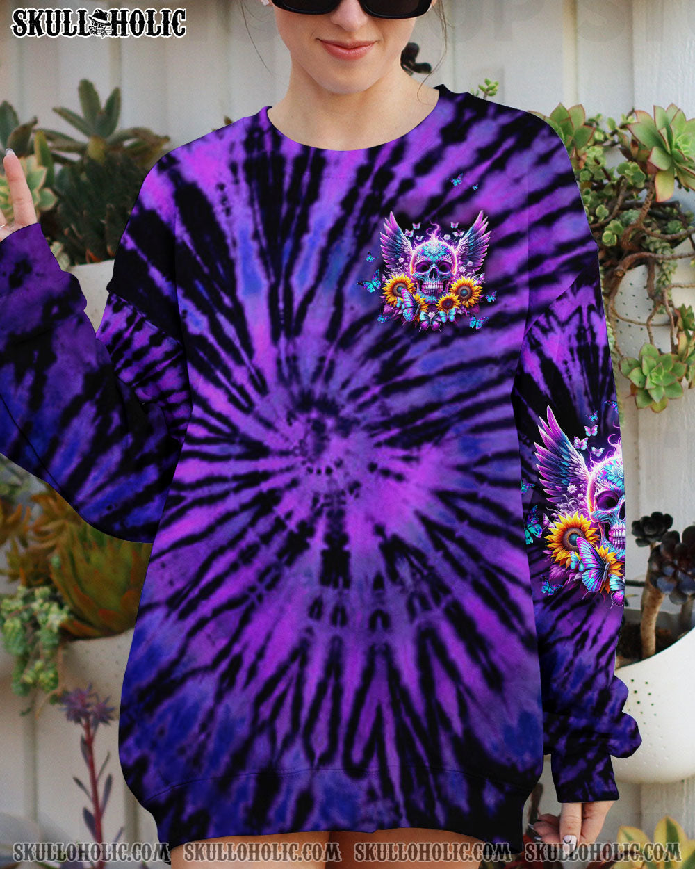 BLISSCORNERS SHE IS SUNSHINE SKULL WINGS SUNFLOWER ALL OVER PRINT