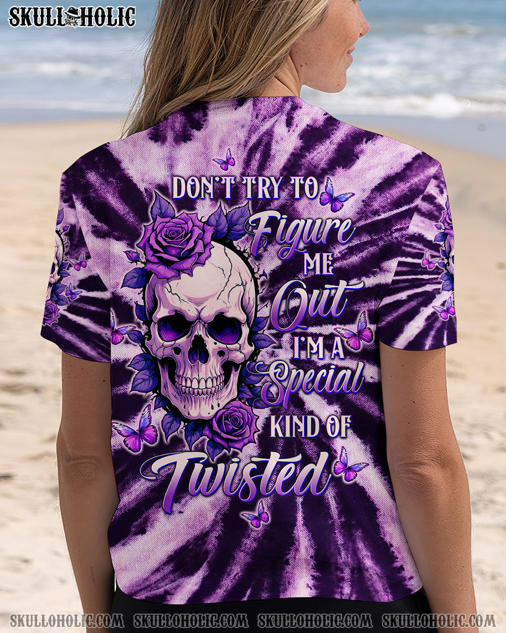 BLISSCORNERS DON'T TRY TO FIGURE ME OUT SKULL PURPLE  TIE DYE ALL OVER PRINT