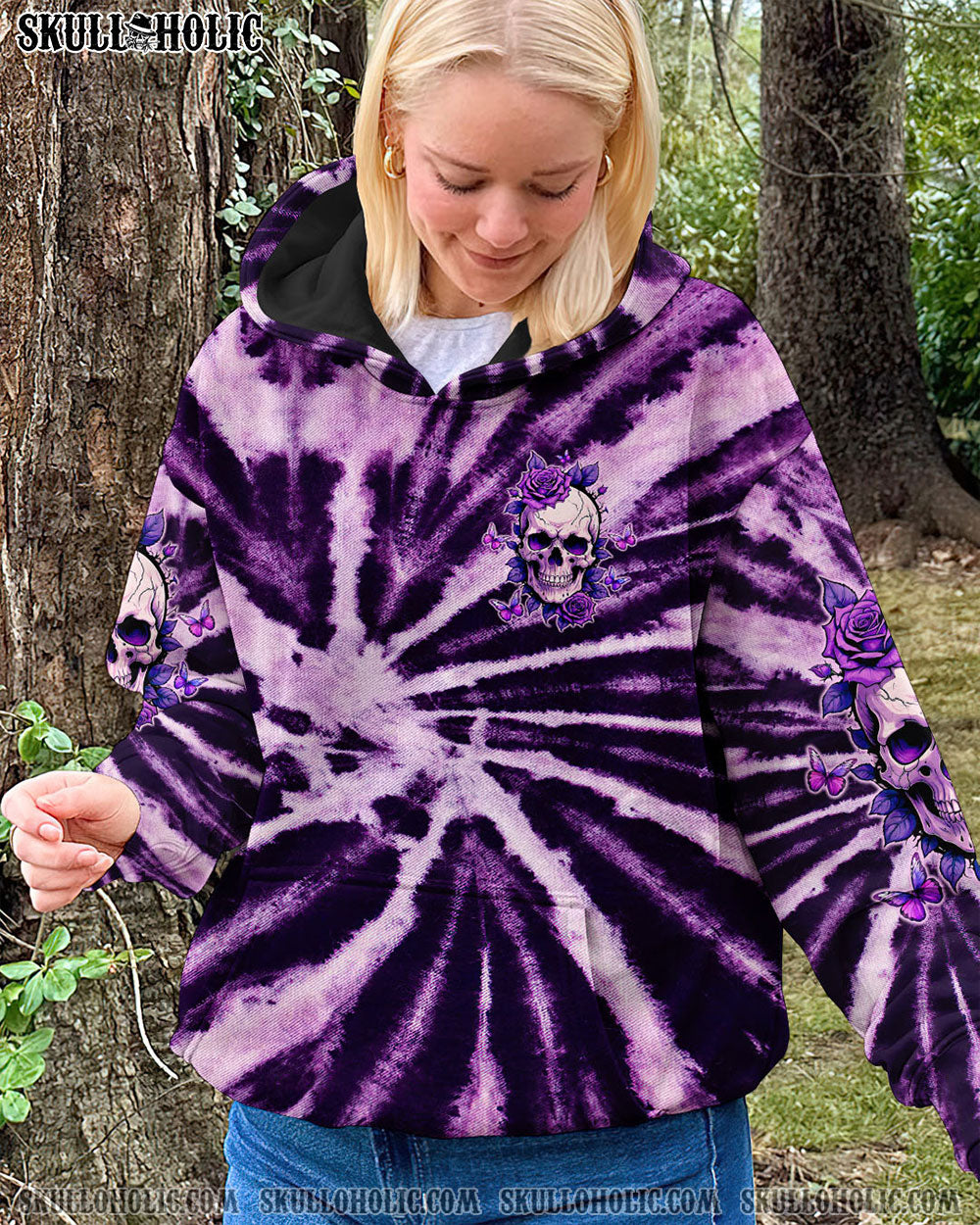 BLISSCORNERS DON'T TRY TO FIGURE ME OUT SKULL PURPLE  TIE DYE ALL OVER PRINT