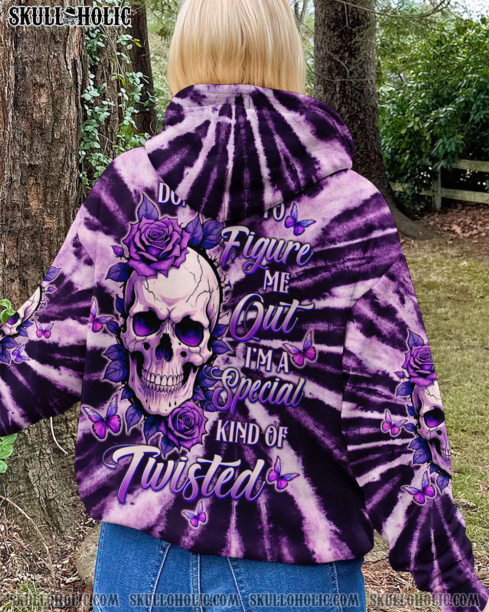 BLISSCORNERS DON'T TRY TO FIGURE ME OUT SKULL PURPLE  TIE DYE ALL OVER PRINT