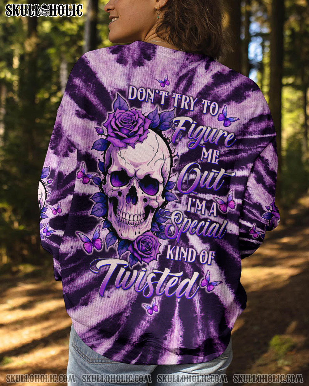 BLISSCORNERS DON'T TRY TO FIGURE ME OUT SKULL PURPLE  TIE DYE ALL OVER PRINT